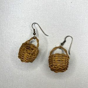 Vintage Wicker Basket Planter Basket Dangle Earrings | Estate Jewelry | Eclectic